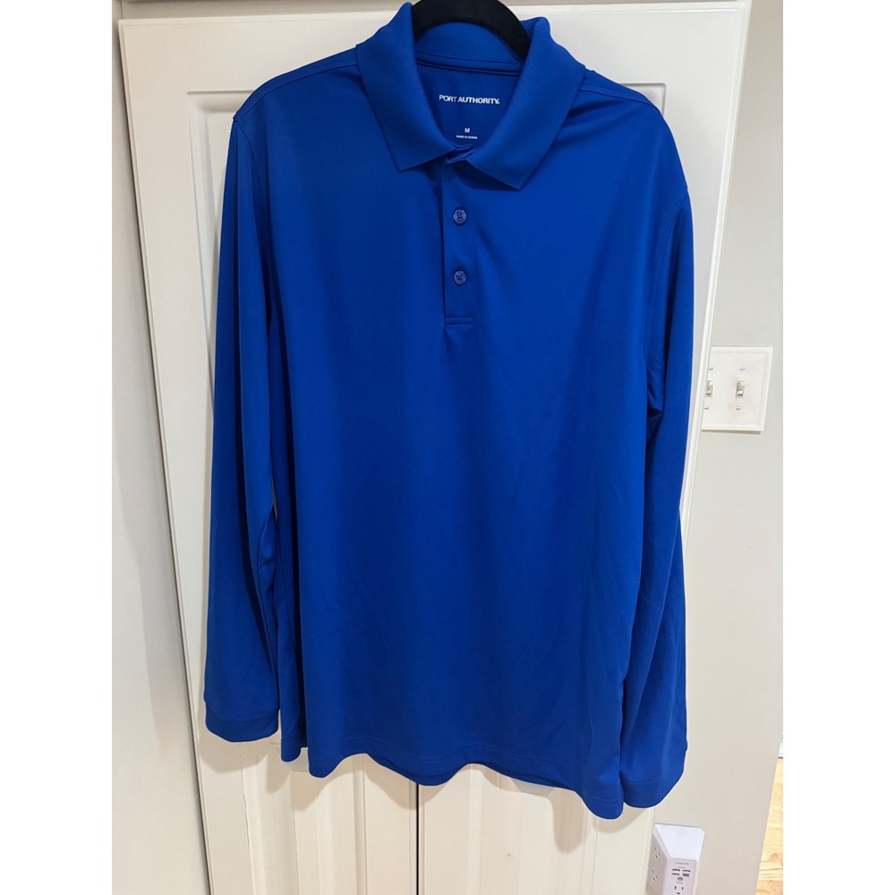 Port Authority Mens Polo Shirt Long Sleeve Blue Casual Top‎ Size Medium EUC